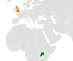 Map indicating locations of UK and Uganda