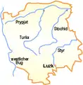 The Styr River on the map of Volyn Oblast