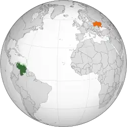 Map indicating locations of Venezuela and Ukraine