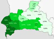 Ukrainians in the region  >6%  4–6%  2–4%  1–2%  <1%