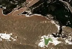 Ulanbel village (upper left) and lake Zhalanash (lower right) Sentinel-2 image