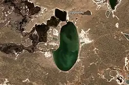 Ulanbel village and lakes Ulken Kamkaly and Kishi Kamkaly Sentinel-2 image