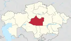 Map of   Kazakhstan, location of Ulytau Region highlighted