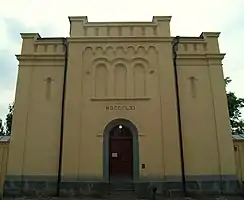 The picture shows the prison's main building viewed from the front of the main entrance towards Storgatan.