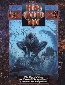 The cover art consists of a stylized illustration of a werewolf in the woods at night, with skyscrapers visible in the distance