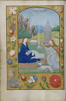 "Hunt of the Unicorn Annunciation" (ca. 1500) from a Netherlandish Book of Hours collected by John Pierpont Morgan.  For the complicated iconography, see Hortus conclusus