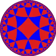 A disk tiled by triangles and quadrilaterals which become smaller and smaller near the boundary circle.