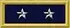 An insignia with a navy blue background and two silver stars