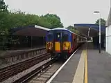 Looking north, with unit 5734 awaiting return to London. The up (London-bound) platform on the left has never seen passenger use.