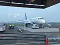 A United Express ERJ-175 (N86309) operated by Mesa Airlines at the platform.