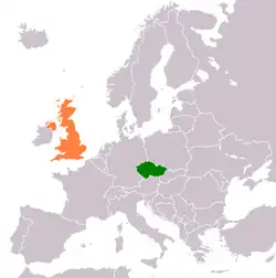 Map indicating locations of Czech Republic and United Kingdom