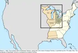 Map of the change to the United States in central North America on March 1, 1803