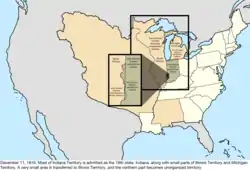 Map of the change to the United States in central North America on December 11, 1816