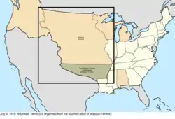 Map of the change to the United States in central North America on July 4, 1819