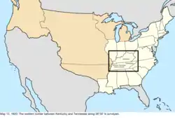 Map of the change to the United States in central North America on May 12, 1820