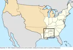 Map of the change to the United States in central North America on December 19, 1820