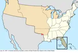 Map of the change to the United States in central North America on July 10, 1821