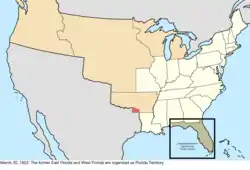 Map of the change to the United States in central North America on March 30, 1822