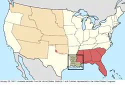 Map of the change to the United States in central North America on January 26, 1861