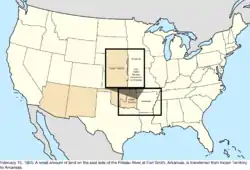 Map of the change to the United States in central North America on February 10, 1905