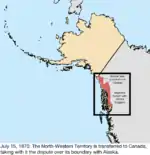 Map of the change to the United States in northwest North America on July 15, 1870