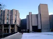 Northwestern Deering Library, front entrance in winter