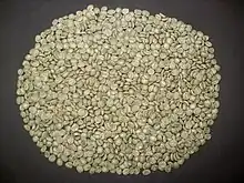 Unroasted ("green") coffee (Coffea arabica) seeds from Brazil.