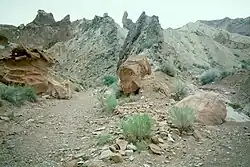 Steeply dipping rock strata near the center of the dome