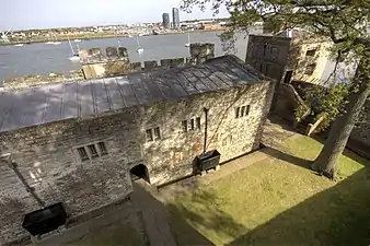 Magazine, south tower and inner courtyard, viewed from the gatehouse