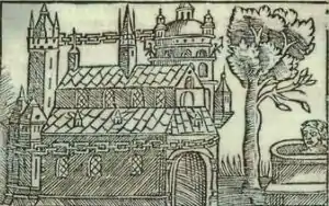 Image 82Image showing the sacred tree to the right of the temple, from Olaus Magnus' Historia de Gentibus Septentrionalibus (1555). To the right of the tree is a depiction of a man being sacrificed in the spring (from List of mythological objects)