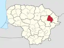 Location of Utena district municipality within Lithuania