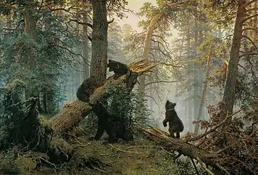 Savitsky painted the bears on Shishkin's landscape Morning in a Pine Forest (1886).