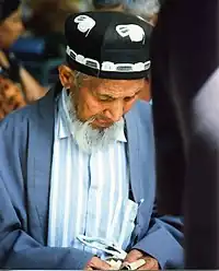  An Uzbek man wearing a skullcap, otherwise known as doppa or tyubeteika