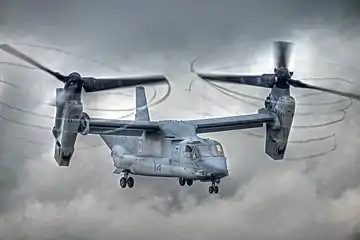 An MV-22 tilt-rotor aircraft