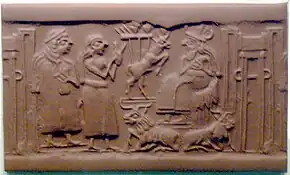 Image 20Domesticated animals on a Sumerian cylinder seal, 2500 BC (from History of agriculture)