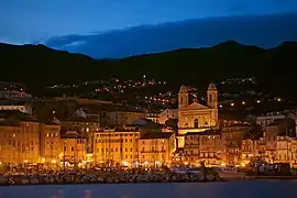 View of St Jean Baptiste Cathedral from Bastia Port