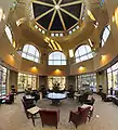 The rotunda in the new Student Union features lounge space and computer kiosks