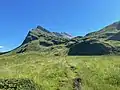 Path ascending into the Val Vignun, on the left the Piz Uccello