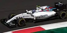 Valtteri Bottas driving the Williams FW38 at the 2016 Malaysian Grand Prix.