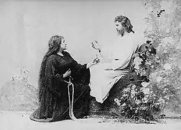 Ernest van Dyck and Amalie Materna as Parsifal and Kundry at Bayreuth in 1889.