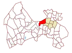 Location on the map of Vantaa, with the district in red and the Koivukylä major region in light brown