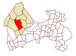 Location on the map of Vantaa, with the district in red and the major region in light brown