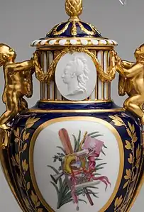 Louis XVI style medallion with a portrait relief on a vase with cover, by the Sèvres porcelain factory, c.1778, soft-paste porcelain, Metropolitan Museum of Art, New York