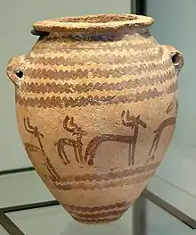 Image 17A Gerzeh culture vase decorated with gazelles, on display at the Louvre. (from History of ancient Egypt)