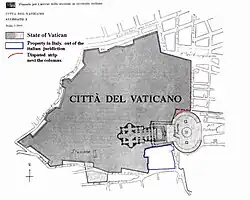 A map of the territory of the Vatican City state (in dark grey) according to the Lateran Treaty.