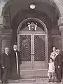 Entrance door of the Catholicos's residence (Arzoumanian and Vazgen I are at left)