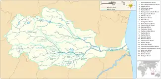 Map showing the watershed of the Vellar River, along with the courses of the river and its tributaries