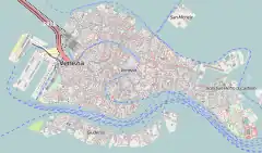 Map of Venice with location of church