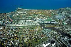 Aerial view of Vermilion, Ohio. View is to the north over Lake Erie.