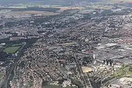 An aerial view of Vernouillet {lower left} and Dreux